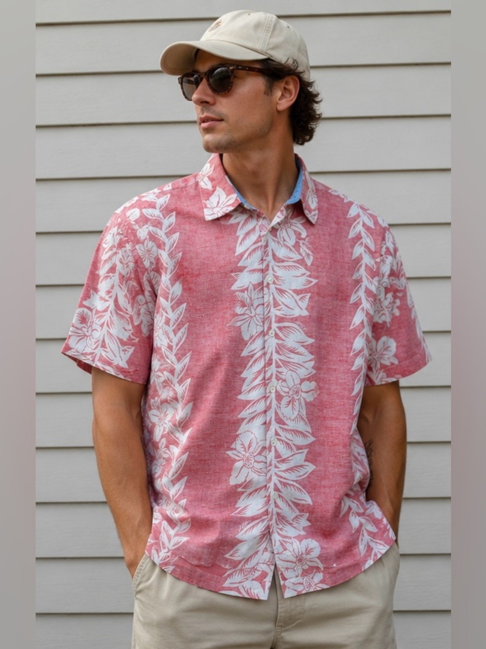 Vintage Tommy Hilfiger Hawaiian Shirt Pink Floral Camp Shirt Y2K Aloha Button Up